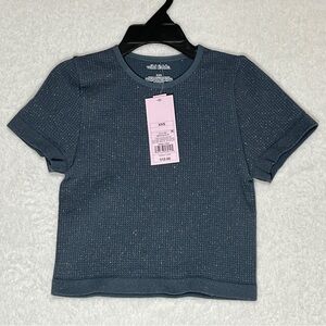 WILD FABLE Juniors Textured Cropped T-shirt Slate Dark Blue Shimmer Size XXS
